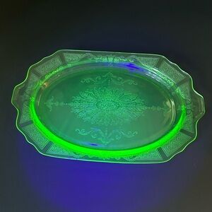 Green Uranium Depression Glass Serving Platter - Princess Pattern